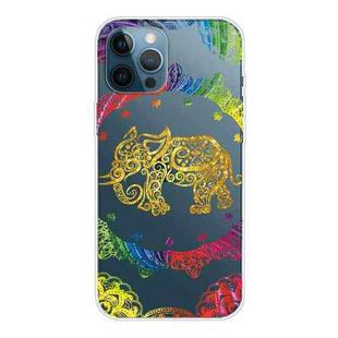 For iPhone 12 / 12 Pro Gradient Lace Transparent TPU Phone Case(Gold Elephant)