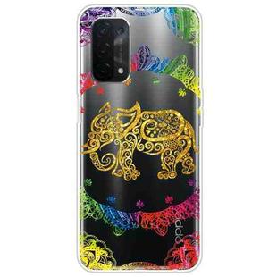 For OPPO A54 5G / A74 5G / A93 5G Gradient Lace Transparent TPU Phone Case(Gold Elephant)