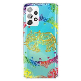 For Samsung Galaxy A52 5G / 4G Gradient Lace Transparent TPU Phone Case(Gold Elephant)