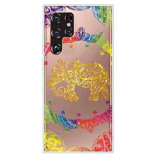 For Samsung Galaxy S22 Ultra 5G Gradient Lace Transparent TPU Phone Case(Gold Elephant)