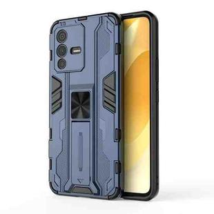 For vivo S12 Supersonic PC + TPU Shock-proof Phone Case with Holder(Dark Blue)
