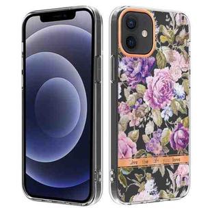 For iPhone 12 / 12 Pro Flowers and Plants Series IMD TPU Phone Case(Purple Peony)