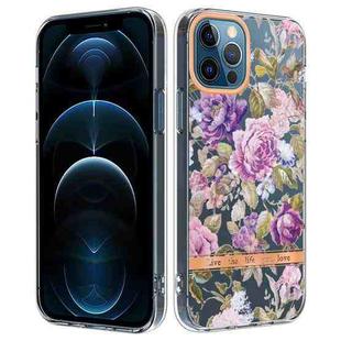 For iPhone 12 Pro Max Flowers and Plants Series IMD TPU Phone Case(Purple Peony)