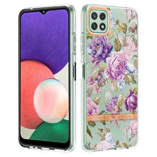 For Samsung Galaxy A22 5G Flowers and Plants Series IMD TPU Phone Case(Purple Peony)