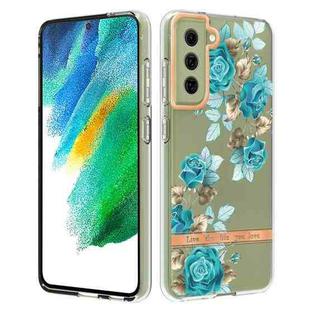 For Samsung Galaxy S21 FE 5G Flowers and Plants Series IMD TPU Phone Case(Blue Rose)