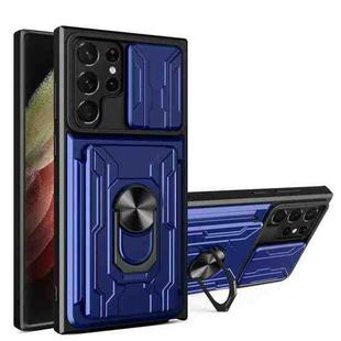 For Samsung Galaxy S22 Ultra 5G Sliding Camshield Card Phone Case(Blue)
