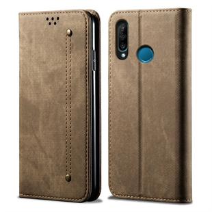 For Huawei P30 Lite Denim Texture Casual Style Horizontal Flip Leather Case with Holder & Card Slots & Wallet(Khaki)