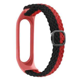 For Xiaomi Mi Band 6 / 5 Stripe Braided Watch Band(Black Red)