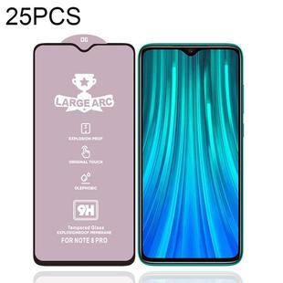 25 PCS 9H HD Large Arc High Alumina Full Screen Tempered Glass Film for Xiaomi Redmi Note 8 Pro