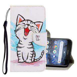For Nokia 2.2 3D Colored Drawing Horizontal Flip PU Leather Case with Holder & Card Slots & Wallet(Red Mouth Cat)