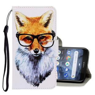 For Nokia 2.2 3D Colored Drawing Horizontal Flip PU Leather Case with Holder & Card Slots & Wallet(Fox)