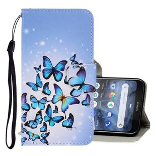 For Nokia 2.2 3D Colored Drawing Horizontal Flip PU Leather Case with Holder & Card Slots & Wallet(Multiple Butterflies)