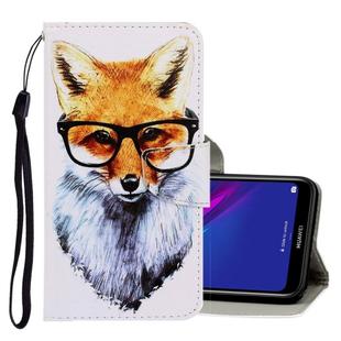 For Huawei Y6 2019 3D Colored Drawing Horizontal Flip PU Leather Case with Holder & Card Slots & Wallet(Fox)