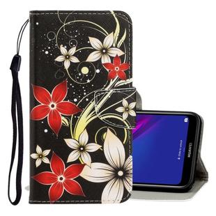 For Huawei Y6 2019 3D Colored Drawing Horizontal Flip PU Leather Case with Holder & Card Slots & Wallet(Red Flower)