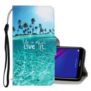 For Huawei Y6 2019 3D Colored Drawing Horizontal Flip PU Leather Case with Holder & Card Slots & Wallet(Coconut Tree)