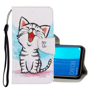 For Huawei Y9 2019 3D Colored Drawing Horizontal Flip PU Leather Case with Holder & Card Slots & Wallet(Red Mouth Cat)