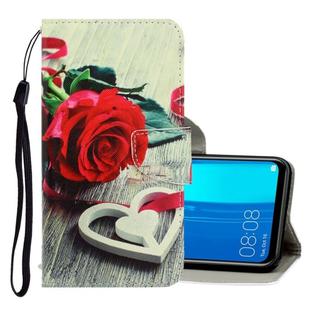 For Huawei Y9 2019 3D Colored Drawing Horizontal Flip PU Leather Case with Holder & Card Slots & Wallet(Red Rose)