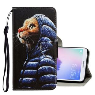 For Huawei Enjoy 7S 3D Colored Drawing Horizontal Flip PU Leather Case with Holder & Card Slots & Wallet(Down Jacket Cat)