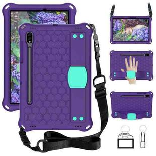 For Samsung Galaxy Tab S8 / Tab S7 Honeycomb Design EVA + PC Tablet Case with Strap(Purple+Mint Green)