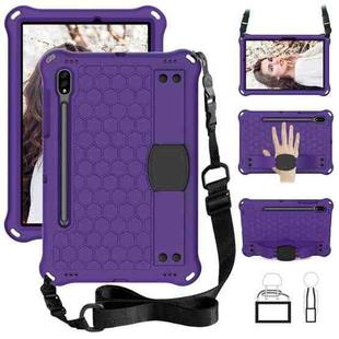 For Samsung Galaxy Tab S8 / Tab S7 Honeycomb Design EVA + PC Tablet Case with Strap(Purple+Black)
