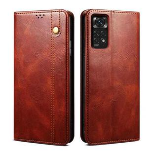 For Xiaomi Redmi Note 11S / Note 11 Foreign Version Oil Wax Crazy Horse Texture Leather Phone Case(Brown)