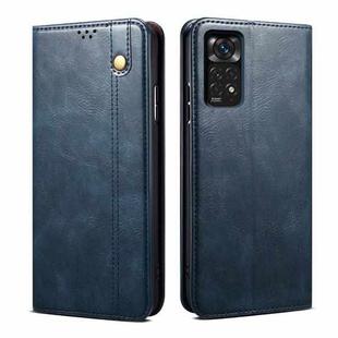 For Xiaomi Redmi Note 11S / Note 11 Foreign Version Oil Wax Crazy Horse Texture Leather Phone Case(Blue)