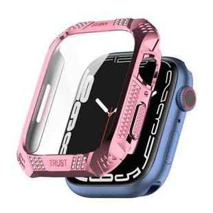 Rhombus Belt Drill + Tempered Film Integrated Case For Apple Watch Series 9 / 8 / 7 41mm(Pink)