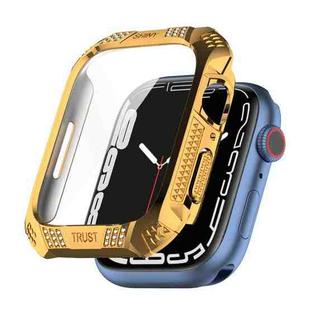 Rhombus Belt Drill + Tempered Film Integrated Case For Apple Watch Series 9 / 8 / 7 45mm(Rose Gold)
