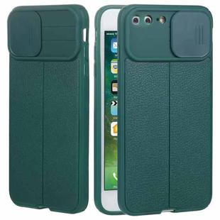 Litchi Texture Sliding Camshield TPU Protective Phone Case For iPhone 8 Plus & 7 Plus(Dark Green)