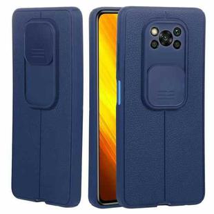 For Xiaomi Poco X3 Litchi Texture Sliding Camshield TPU Protective Phone Case(Blue)