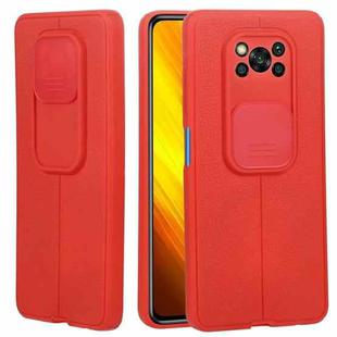 For Xiaomi Poco X3 Litchi Texture Sliding Camshield TPU Protective Phone Case(Red)