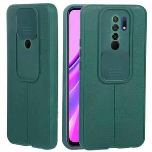 For Xiaomi Redmi 9 Litchi Texture Sliding Camshield TPU Protective Phone Case(Dark Green)