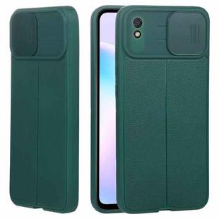 For Xiaomi Redmi 9A Litchi Texture Sliding Camshield TPU Protective Phone Case(Dark Green)