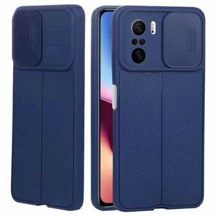 For Xiaomi Redmi K40 Litchi Texture Sliding Camshield TPU Protective Phone Case(Blue)