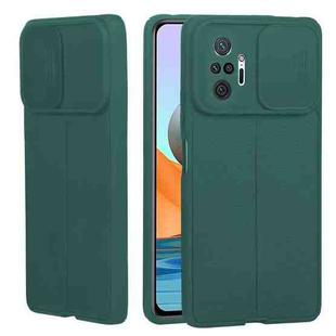 For Xiaomi Redmi Note 10 Pro 4G Litchi Texture Sliding Camshield TPU Protective Phone Case(Dark Green)