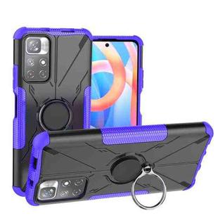 For Xiaomi Redmi Note 11 5G China Version Armor Bear Shockproof PC + TPU Phone Case with Ring Holder(Purple)