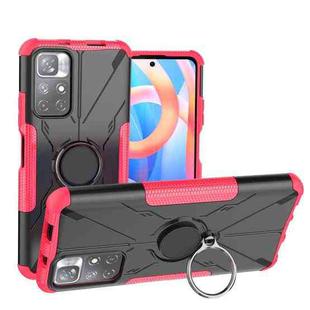 For Xiaomi Redmi Note 11 5G China Version Armor Bear Shockproof PC + TPU Phone Case with Ring Holder(Rose Red)