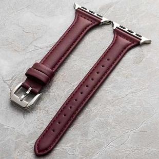 Genuine Leather Watch Band For Apple Watch Series 8&7 41mm / SE 2&6&SE&5&4 40mm / 3&2&1 38mm(Wine Red)