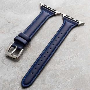 Genuine Leather Watch Band For Apple Watch Series 8&7 41mm / SE 2&6&SE&5&4 40mm / 3&2&1 38mm(Dark Blue)