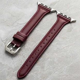 Genuine Leather Watch Band For Apple Watch Ultra 49mm / Series 8&7 45mm / SE 2&6&SE&5&4 44mm / 3&2&1 42mm(Wine Red)