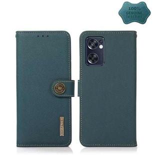 For OPPO Reno7 SE 5G KHAZNEH Custer Genuine Leather RFID Phone Case(Green)