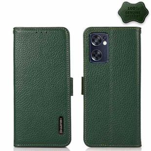 For OPPO Reno7 SE 5G KHAZNEH Side-Magnetic Litchi Genuine Leather RFID Phone Case(Green)