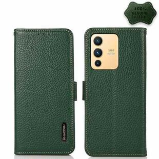 For vivo S12 5G / V23 KHAZNEH Side-Magnetic Litchi Genuine Leather RFID Phone Case(Green)