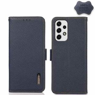 For Samsung Galaxy A23 5G KHAZNEH Side-Magnetic Litchi Genuine Leather RFID Phone Case(Blue)