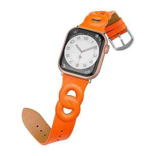 Double Rings Genuine Leather Watch Band For Apple Watch Series 8&7 41mm / SE 2&6&SE&5&4 40mm / 3&2&1 38mm(Orange)
