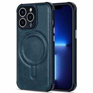 For iPhone 12 Pro Crazy Horse Cowhide Leather Magnetic Phone Case(Blue)