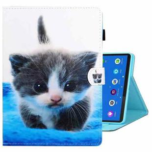 For Samsung Galaxy Tab A8 10.5 2021 Coloured Drawing Stitching Leather Tablet Case(Blue White Cat)