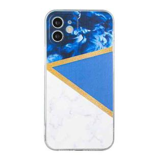 For iPhone 12 Stitching Marble TPU Phone Case(Dark Blue)