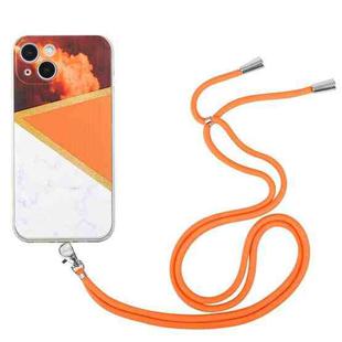 For iPhone 13 mini Lanyard Stitching Marble TPU Case (Orange)