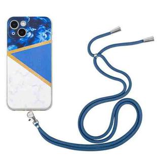For iPhone 13 mini Lanyard Stitching Marble TPU Case (Dark Blue)